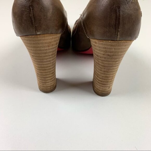 Miss Sixty Brown Leather Red with Red Stitching Chunky Heel size 38 - Picture 6 of 13